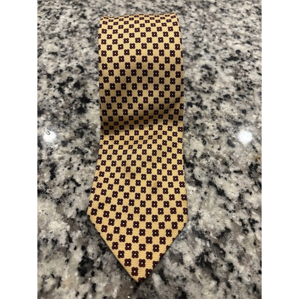 Polo By Ralph Lauren Mens 100% Silk Gold Red Geometric Pattern Tie